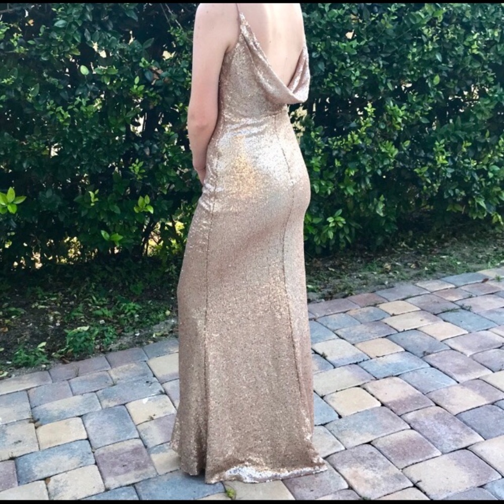 Lulu's formal rose gold sequin long dress